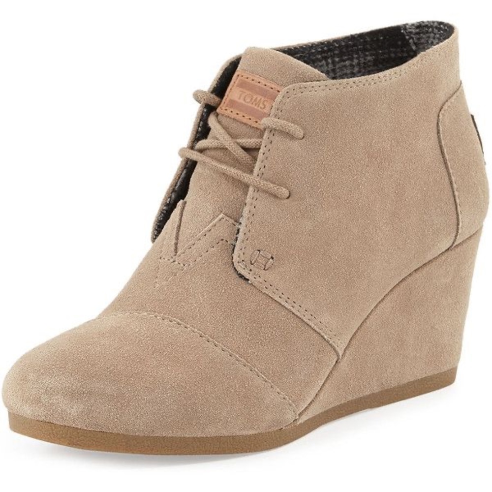 TOMS Beige Lace-up Wedge Booties